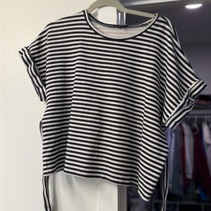 Express Black & White Striped Short Sleeve Top